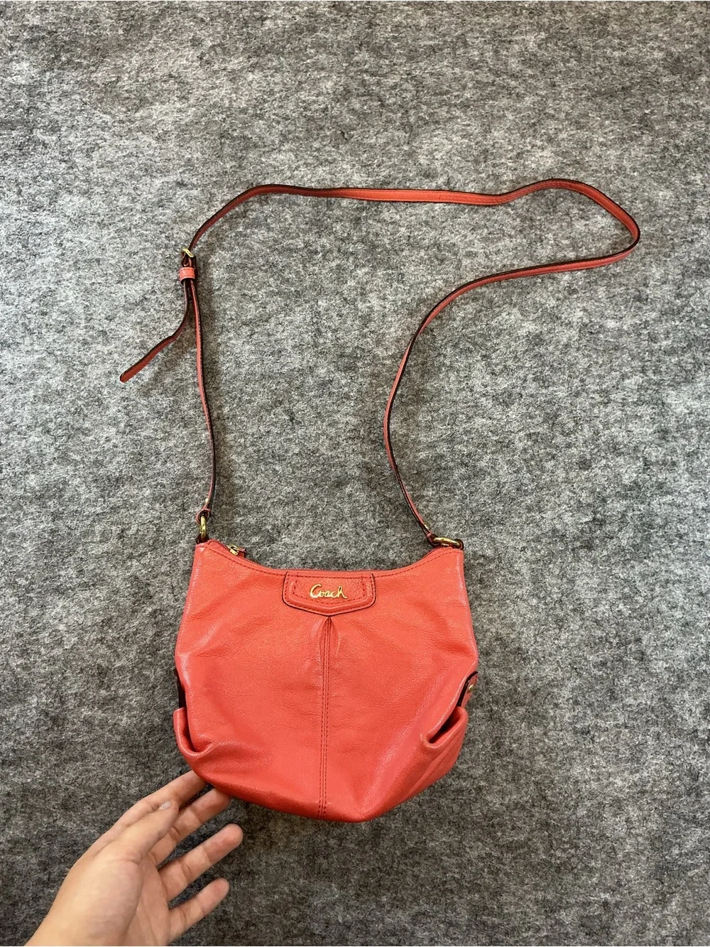 Coach Pebbled Leather Crossbody Bag in Coral with Gold Hardware